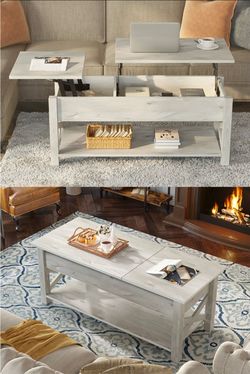 New-in-Box: Rolanstar 47.2" Lift Top Coffee Table with Hidden Compartment, 2 Way Lift Top Coffee Table with Open Shelf, Farmhouse Style, Gray