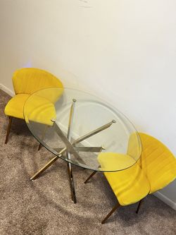 Yellow Chairs And Round Glass Table set