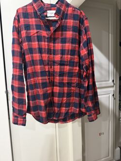 Goodfellow & Co Flannel Shirt Men's L Red Navy Plaid Button Up Christmas