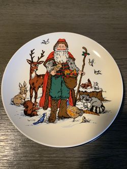 Woodland Santa Plate- 1993- Potpourri Press 7.5”