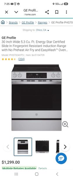 GE Profile 30 Inch Wide 5.3 Cu. Ft. Energy Star Certified Slide In Fingerprint Resistant Induction Range with No Preheat Air Fry and EasyWashâ„¢ Oven...
