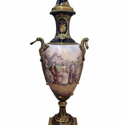 Magnificent Antique Sevres-Style Covered Porcelain Urn – Hand-Painted 18th Century
