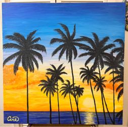 Original one of a kind Painting Tropical Sunset Palm Trees