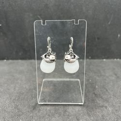 White Jade Silver Fish Earrings