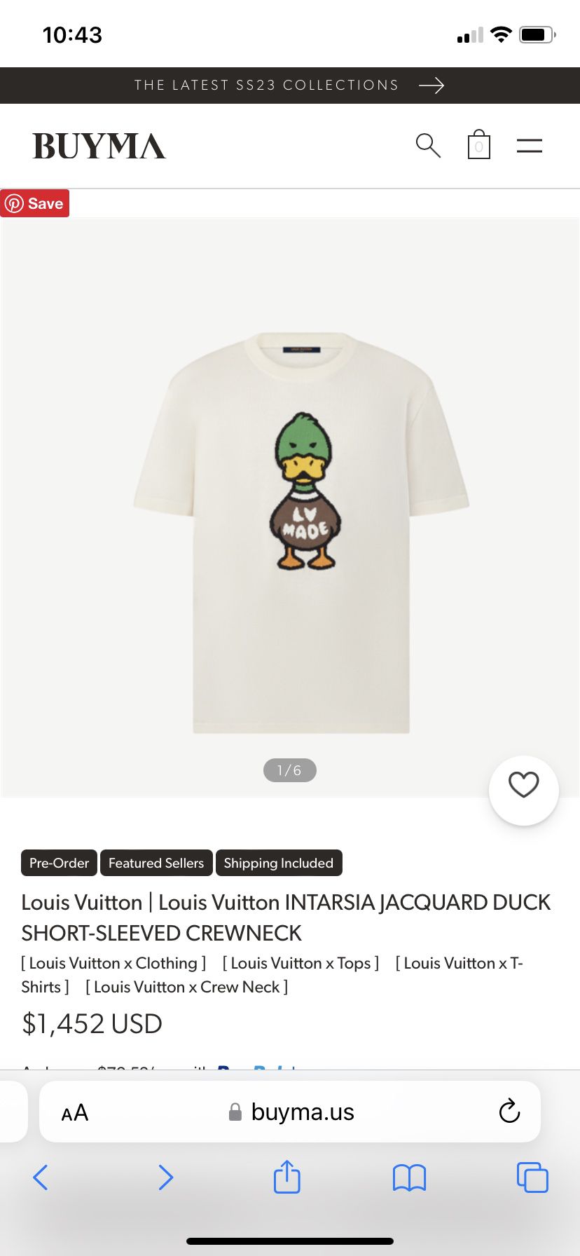 Louis Vuitton Intasia Jacquard Duck Short Sleeve Crew Neck T-shirt For Men  Women