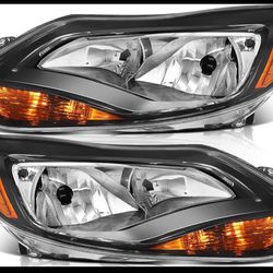 Headlight Assembly for ford for Focus 2012-2014 Black Housing Amber Reflector Clear Lens Driver and Passenger Side Headlamp