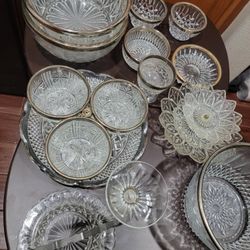 Vintage Crystal Dishes Sugar Creamer Salad Bowls