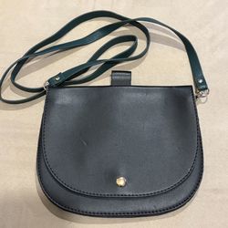 Madison West Black Shoulder Bag with Gold Hardware, Button Accent, Inner Pockets