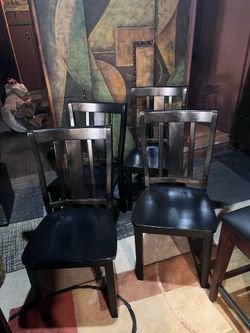 Set of 4 Black Wooden Dining Chairs – Sturdy & Modern Solid and sturdy with normal cosmetic wear from use. Great for kitchen, dining room, Airbnb, or 