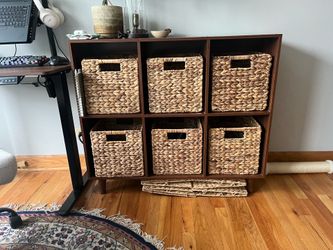 Walnut and rattan cube storage