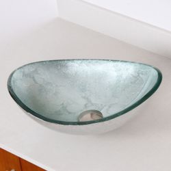 ELITE Unique Oval Artistic Silver Tempered Glass Sink 1412