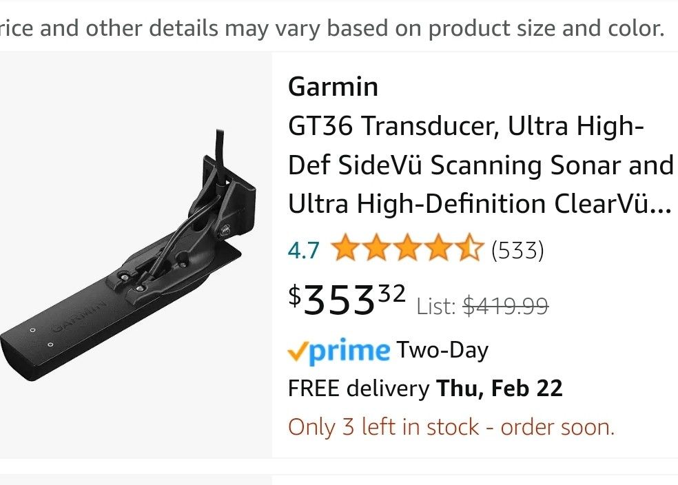 Garmin Transducer For Fishing Boat - GT36 UHD