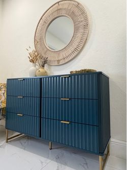Modern Fluted 6-Drawer Dresser in Teal