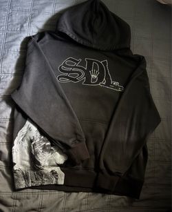 Black and grey SDL hoodie with rhinestone