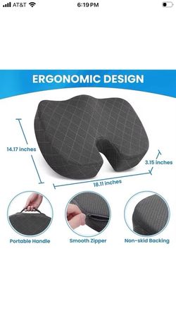 Memory Foam Seat Cushion Non-Slip Back & Sciatica Pain Relief Orthopedic Dk Gray