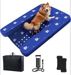 Inflatable Dock Platform, Dog Boat Ramp Floating Non-Slip Oxford and PVC with Lagre Water Ramp for Dogs Pool, Dock, Lake with Traction Rope, Manual Ai