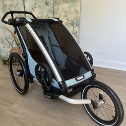 Thule Chariot Cross Single Stroller, Jogger and Bike Trailer - Aluminum / Alaska Blue