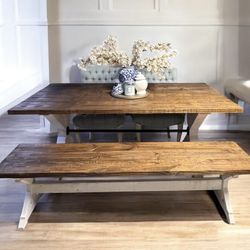 NEW Custom Solid Wood Dining Table & Bench Ready For Pick Up‼️
