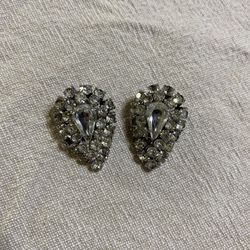 Vtg Rhinestone Tear Drop Earrings 