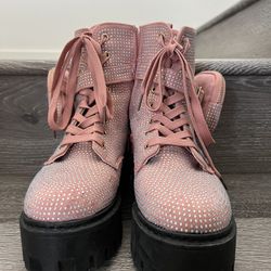 Pink Platform Boots w/ Pockets (Size 8)