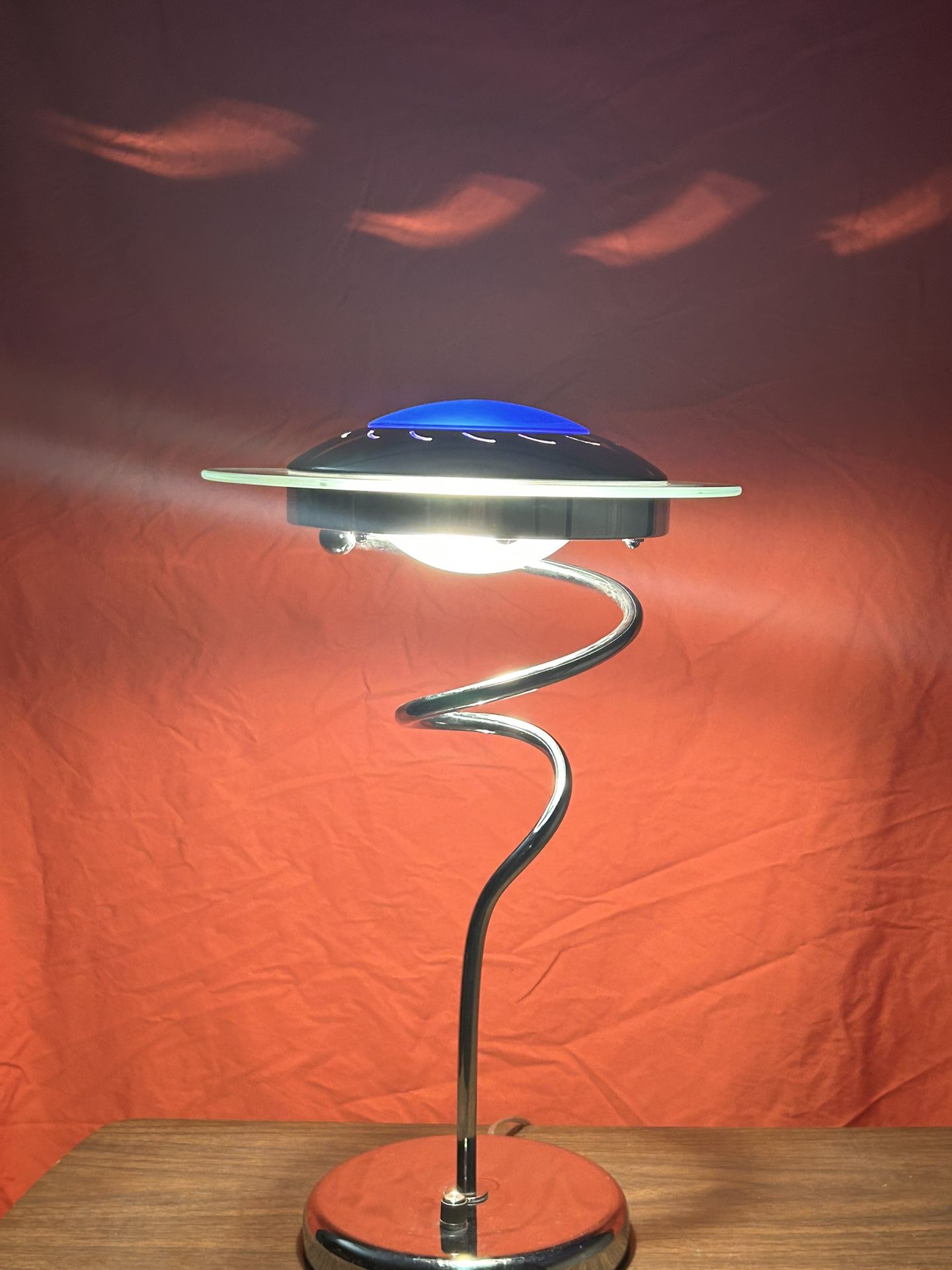 RARE Vintage Postmodern Memphis style Spiral satellite Space Chrome Table Lamp