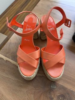 Christian Louboutin Orange Wedge Sandals Size 41 Heel 4 Inch
