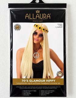 NWT Allaura Long Blonde 70's Glamour Hippie Wig with Sunflower