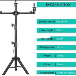 Adjustable Wig Tripod Stand – Heavy-Duty 360° Rotating Mannequin Head Holder
