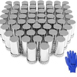 33mm Flange Cylinder Lug Nut Covers - ABS Chrome Screw-on Wheel Nut Covers for Semi Trucks (60Pcs)