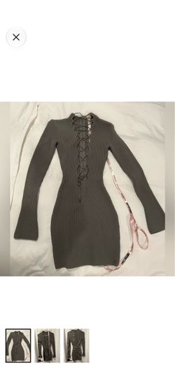 House of CB Gray Ribbed Lace-Up Mini Dress