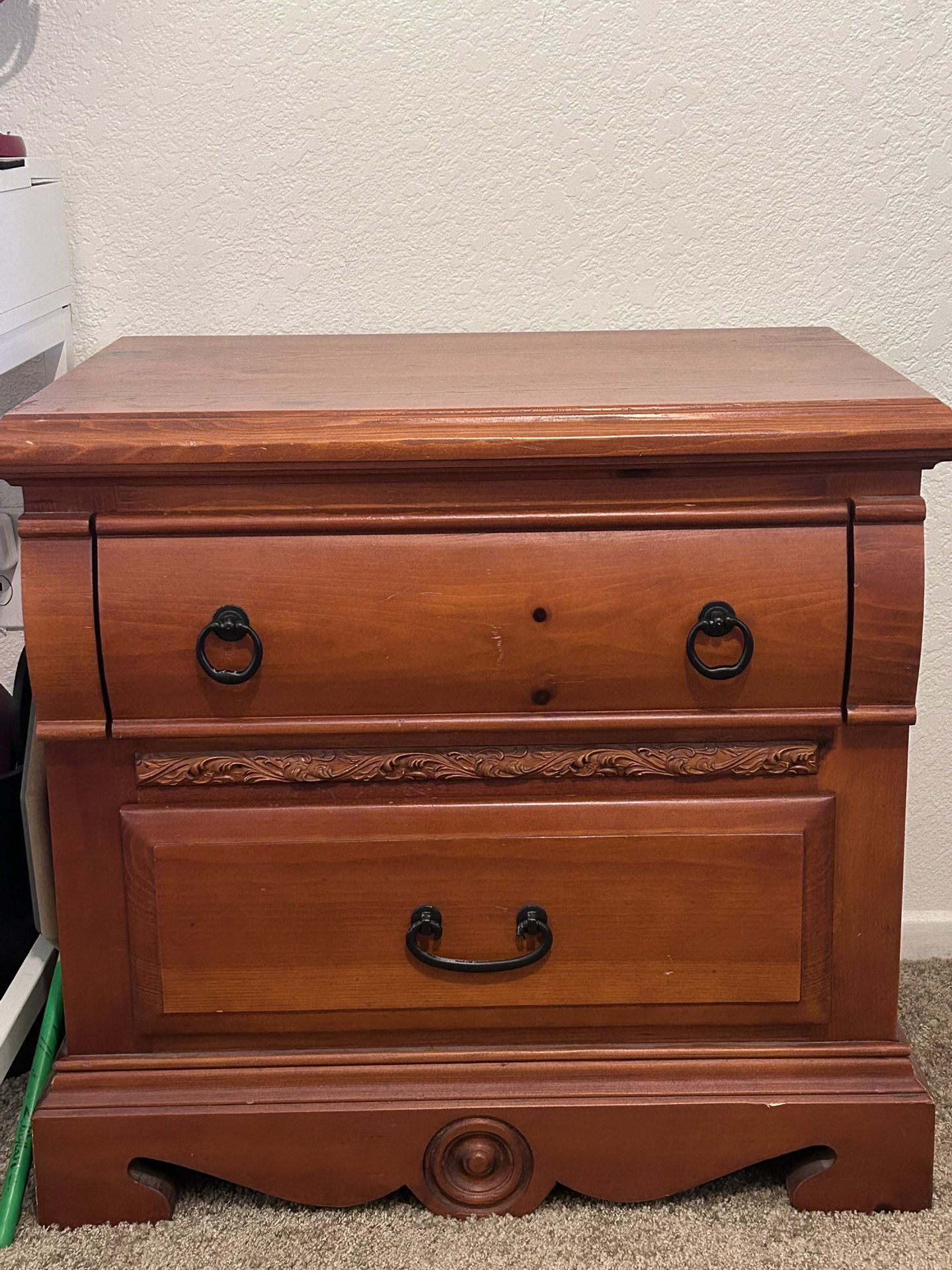 Cherry Wood Nightstand With 2 Drawers