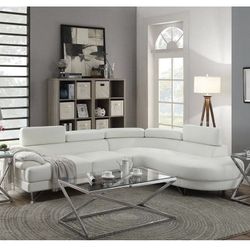 White Faux Leather Sectional Sofa 