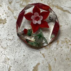 Beautiful Red Rose Inside Glass Brooch 