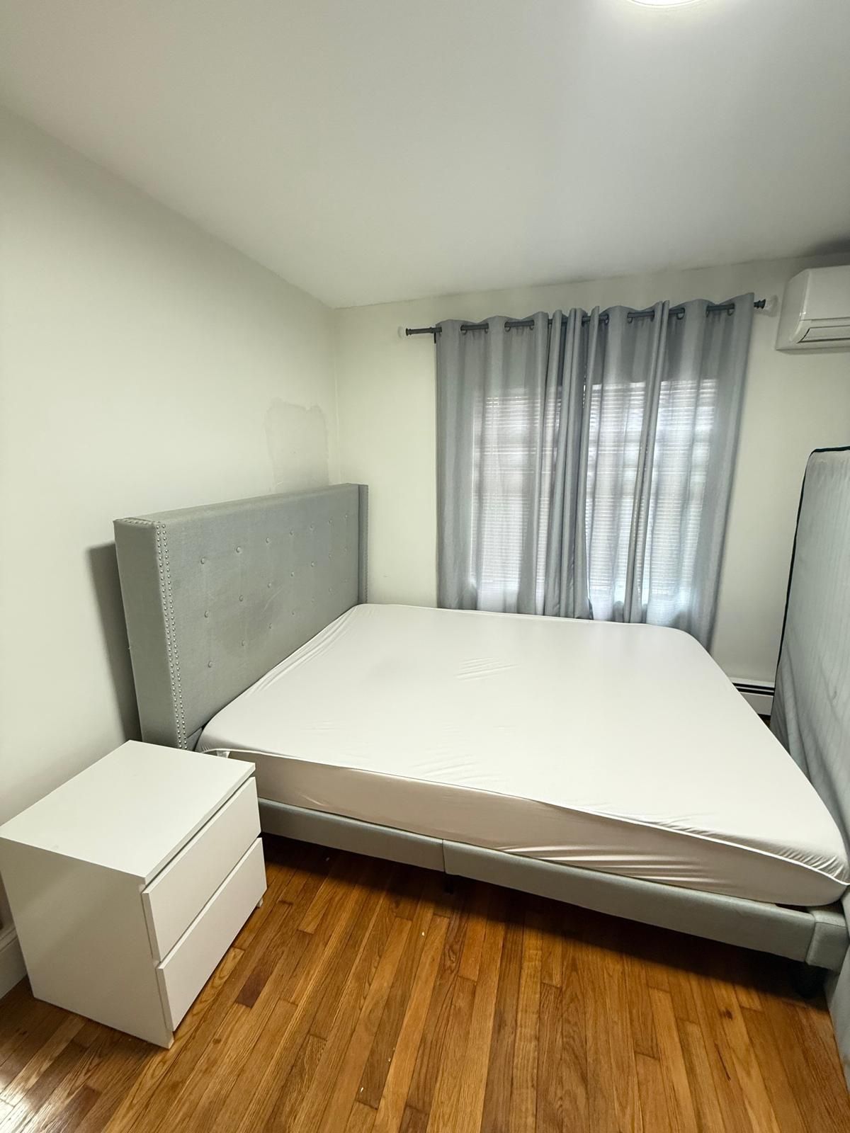 Complete Bedroom Set β Queen Bed + Mattress + Nightstand + Curtains β Great Condition