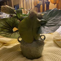Very Nice Flowers Arrangement In Green Ceramic Vase  17”h 24”wide