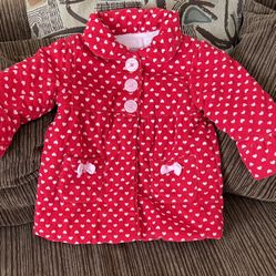 Toddler Girl’s Thick Red Corduroy Jacket With Pink Hearts And Flutter Sleeves Lined With Fleece Size 3T 