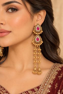 Gold-Tone Indian Jhumka Drop Earrings