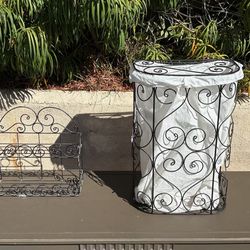 Wrought Iron Hamper & Shelf