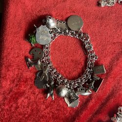 Silver Bracelet With 17 Silver Charms