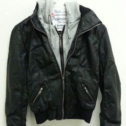New Trendy lady Women jacket Hoodie Lined sweater Moto Faux Leather 