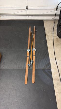 1970 Vintage solid wood cross country skis and poles