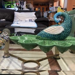 Pea Cock Salt And Pepper Shaker And Beautiful Appetizer Tray 