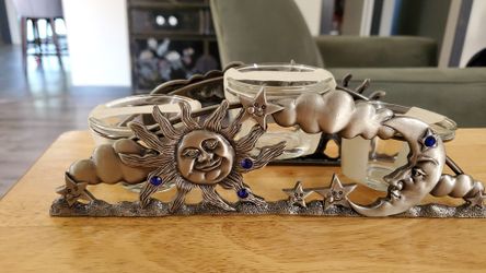 Metal sun/moon/star candle holder