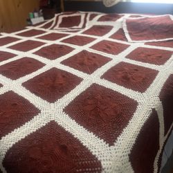 Handmade Crocheted Blanket For King Size Bed And 2 Square Pillowcases