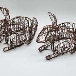 Handmade Wire Woven Bunny Rabbit Sculpture Easter Egg Baskets