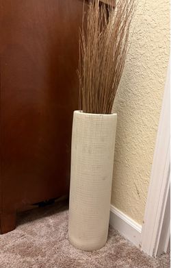 Tall Decorative Floor Vase with Dried Twigs - Modern Textured Design ($25)