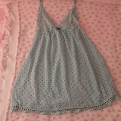 Mint Green Baby doll Nightie / Slip Dress w Polka Dots