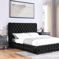 King Queen size Platform Bed frame Gray Black Beige Ivory colors