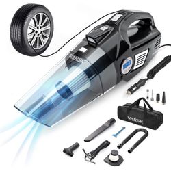4-in-1 Car Vacuum Cleaner, Tire Inflator Portable Air Compressor with Digital Tire Pressure Gauge LCD Display and LED Light, 12V DC Air Compressor 