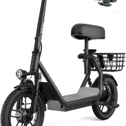 Hiboy Q2 Electric Scooter with Seat for Adults, 500W Peak Motor, 20MPH, 22 Miles Range, Foldable, Dual Suspension, Front & Rear Drum Brakes, Commuter 
